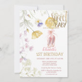 バレエシューズのストライプとワイルドフラワーの誕生日 招待状 (正面)