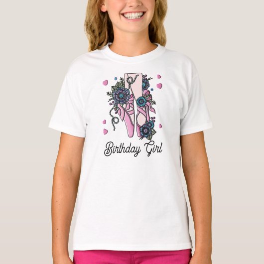 バレエシューズの誕生日ガール Tシャツ (正面)