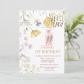 バレエシューズストライプワイルドフラワーズ誕生日 招待状 (スタンド正面)