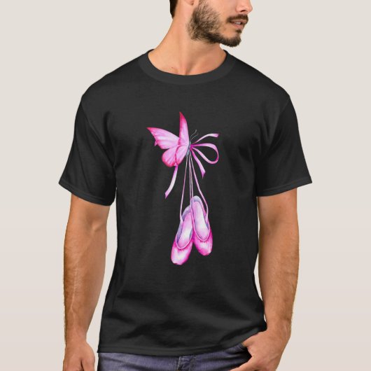 バレエシューズバタフライダンサーカッコいい踊りバレリ Tシャツ (正面)