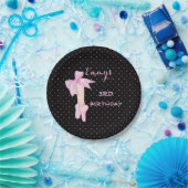 バレエシューズバレリーナピンク&ブラック水玉模様 ペーパープレート (パーティー)