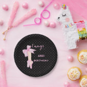 バレエシューズバレリーナピンク&ブラック水玉模様 ペーパープレート (パーティー)