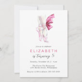 バレエシューズピンクウォーターカラーバースデーパーティー 招待状 (正面)