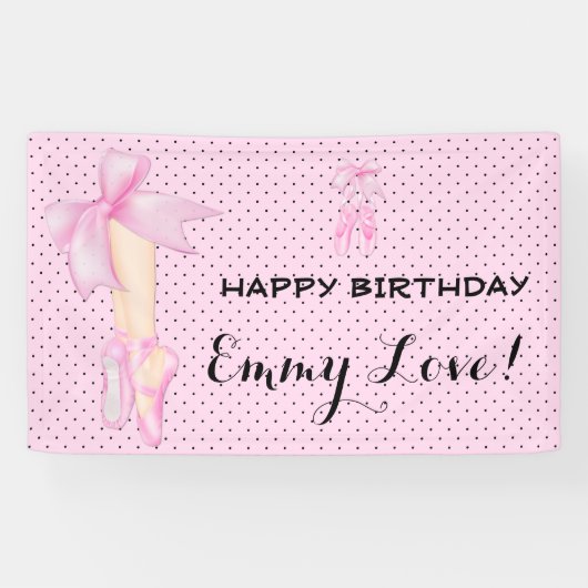 バレエシューズボウピンク&ブラック水玉模様 横断幕 (横)