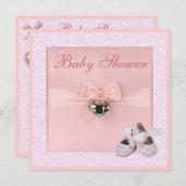 バレエシューズ及びロケットの女の子のピンクのベビーシャワー 招待状 (正面/裏面)