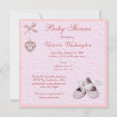 バレエシューズ及びロケットの女の子のピンクのベビーシャワー 招待状 (裏面)
