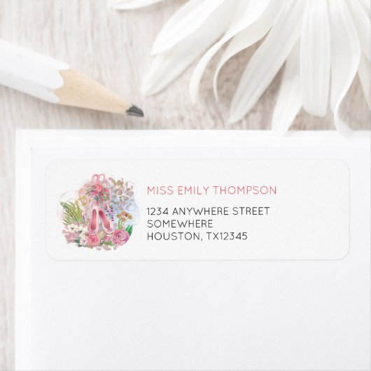 バレエシューズ花模様ピンク金ゴールド名差出人住所 ラベル (インサイチュ)