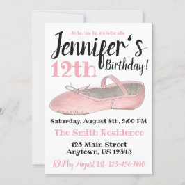 バレエスリッパダンスシューバースデーパーティーのリサイタル 招待状