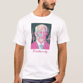 バレエダンサーと共に描かれたチャイコフスキーのカラフルな肖像画 Tシャツ
