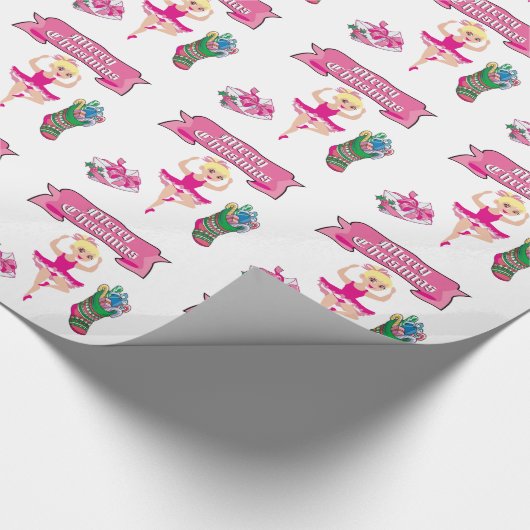 バレエダンサーのストッキングおよびギフトのメリークリスマス ラッピングペーパー (角)