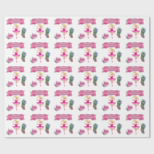 バレエダンサーのストッキングおよびギフトのメリークリスマス ラッピングペーパー (フラット)