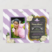 バレエダンサーのチュチュの紫色のグリッターの誕生日の招待 招待状 (正面/裏面)