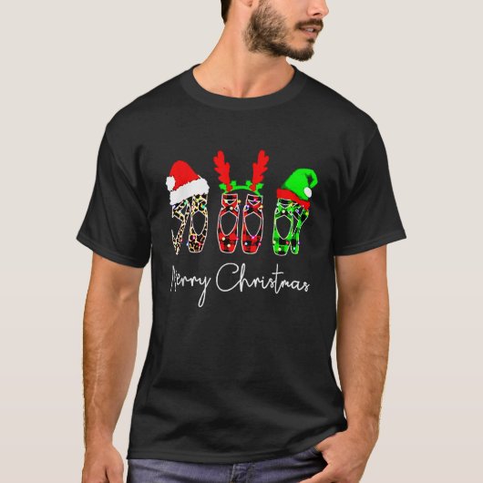バレエダンサーバレリーナメリークリスマスクリスマスポイント Tシャツ (正面)