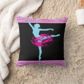 バレエダンサーピンクとターコイズオンブラック クッション (ブランケット)