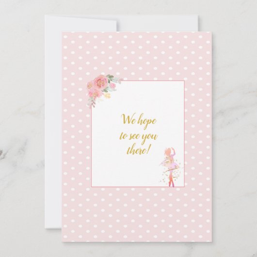 バレエダンサーピンクフローラガールバースデーパーティー 招待状 (裏面)