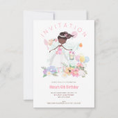 バレエダンサーピンクフローラガール6thバースデーパーティー 招待状 (正面)