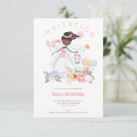 バレエダンサーピンクフローラガール6thバースデーパーティー 招待状 (スタンド正面)