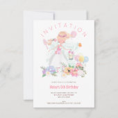バレエダンサー花模様ピンクガール5thバースデーパーティー 招待状 (正面)