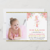 バレエダンサー エレガント ピンク 誕生日パーティー 写真 招待状 (正面)