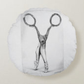 バレエダンスシザーズバレリーナシュルレアルスケッチ ラウンドクッション (正面)