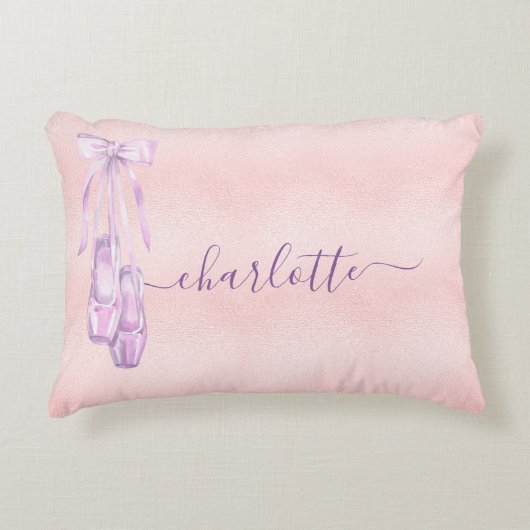 バレエダンス赤面ピンクパープルモノグラム名 アクセントクッション (正面)