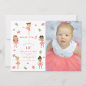 バレエダンス&トワイルピンクバレリーナフォト誕生日 招待状 (正面)