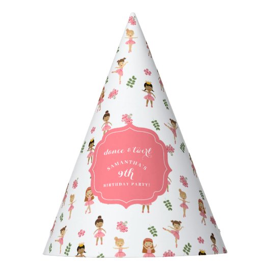 バレエダンス&トワイルピンクバレリーナ誕生日 パーティーハット (正面)