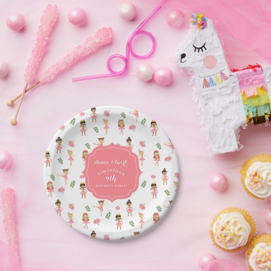 バレエダンス&トワイルピンクバレリーナ誕生日 ペーパープレート (パーティー)