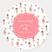 バレエダンス&トワイルピンクバレリーナ誕生日 ラウンドシール (正面)