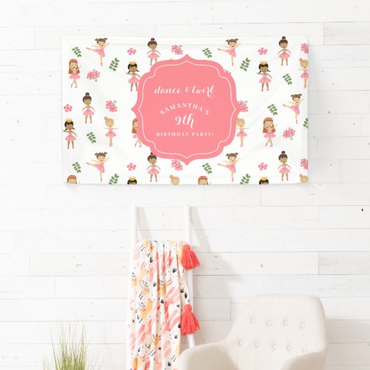 バレエダンス&トワイルピンクバレリーナ誕生日 横断幕 (インサイチュ)