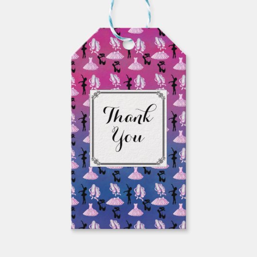 バレエテーマのパターンとダンスの衣装ありがとう ギフトタグ (正面)