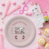 バレエテーマ誕生日プレートと写真 – Mauve ペーパープレート (パーティー)