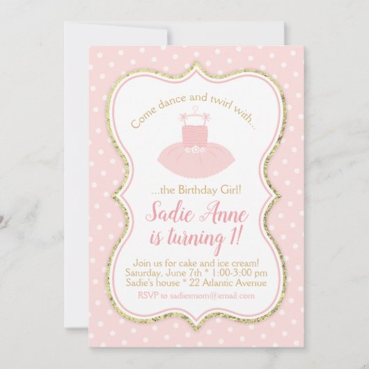 バレエトゥトゥ誕生日 招待状 (正面)