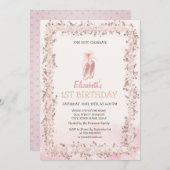 バレエトーシューズグリッターフレーム誕生日 招待状 (正面/裏面)