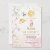 バレエトーシューズワイルドフラワーズ誕生日 招待状 (正面)