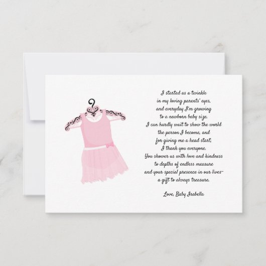 バレエドレス赤ちゃんシャワーありがとう 招待状 (正面)