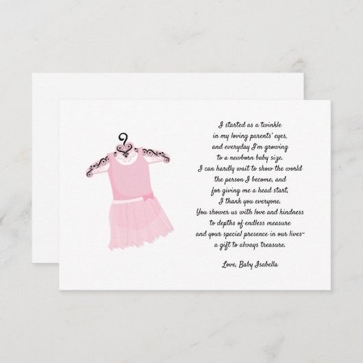 バレエドレス赤ちゃんシャワーありがとう 招待状 (正面/裏面)
