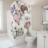 バレエバレリーナダンサーとハートと鳥 シャワーカーテン (インサイチュ)