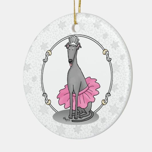バレエバレリーナプリンセスグレイハウンドドッグ(グレー) セラミックオーナメント (左)