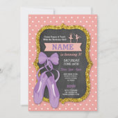 バレエバースデーパーティバレリーナグリッター招待状 招待状 (正面)