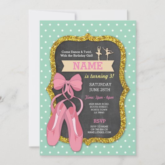 バレエバースデーパーティートゥトゥバレリーナガールズ招待状 招待状 (正面)