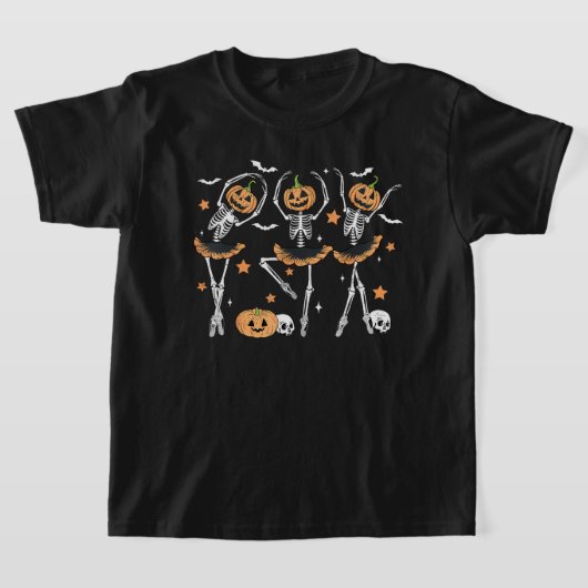 バレエパンプキンスケルトン怖いハロウィーン Tシャツ (レイダウン)