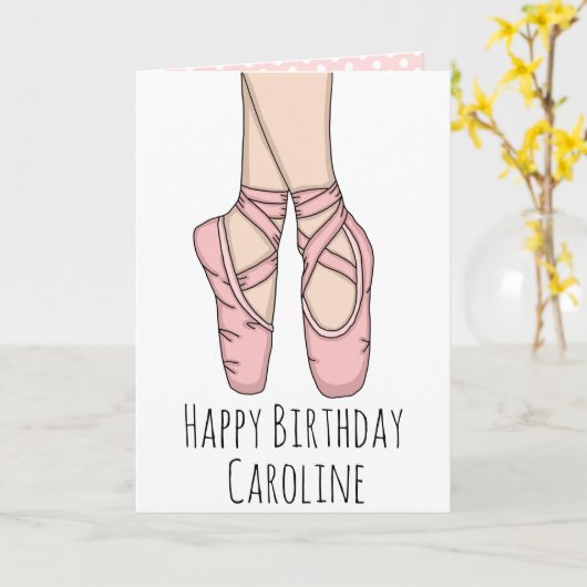 バレエパーソナライズされたスリッパーズバレリーナ誕生日 カード (黄色い花)