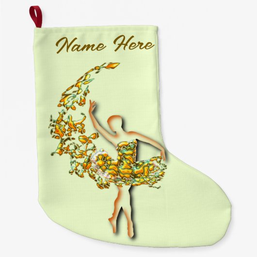 バレエパーソナライズされたダンサーガールクリスマスストッキング ラージクリスマスストッキング (正面)