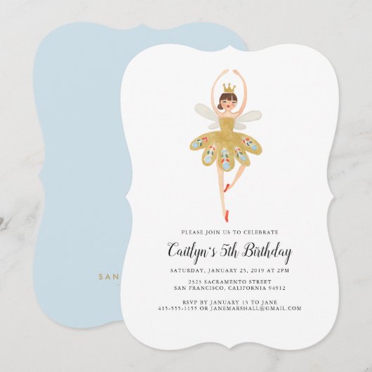 バレエパーティーの招待状 | バレリーナの誕生日パーティー 招待状 (正面/裏面)