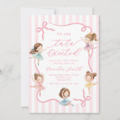 バレエピンクの女の子がお辞儀するバレリーナベイビーシャワー 招待状 (正面)