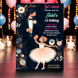バレエピンクツチュチックガールズバレリーナ1st誕生日 招待状