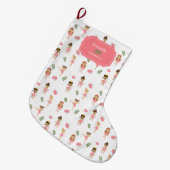 バレエピンクバレリーナス踊りパターンガール ラージクリスマスストッキング (正面 (吊り時))