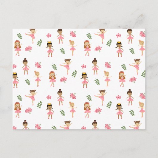 バレエピンクバレリーナス踊りパターン シーズンポストカード (正面)
