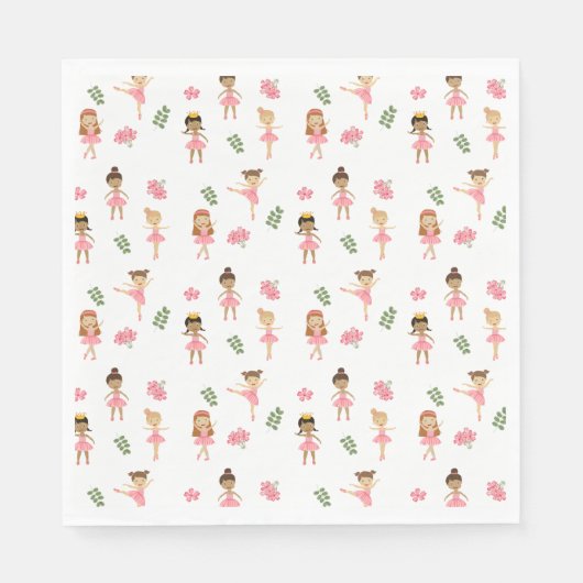 バレエピンクバレリーナス踊りパターン スタンダードランチョンナプキン (正面)
